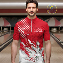 Load image into Gallery viewer, Custom White And Red Bowling Team Quarter-Zip Shirts For Men, Flame Bowling Jerseys Team Shirt IPHW9618