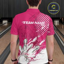 Load image into Gallery viewer, Custom White And Pink Bowling Team Polo Shirts For Men, Flame Bowling Jerseys Team Shirt IPHW9619