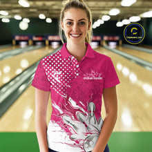 Load image into Gallery viewer, Custom White And Pink Bowling Team Polo Shirt For Women, Flame Bowling Jerseys Team Shirt IPHW9619