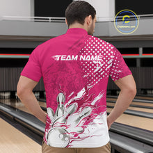 Load image into Gallery viewer, Custom White And Pink Bowling Team Quarter-Zip Shirts For Men, Flame Bowling Jerseys Team Shirt IPHW9619