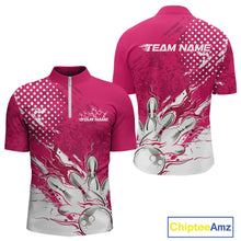 Load image into Gallery viewer, Custom White And Pink Bowling Team Quarter-Zip Shirts For Men, Flame Bowling Jerseys Team Shirt IPHW9619