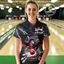 Load image into Gallery viewer, Custom Thunder Lightning Red Dragon Bowling Team Polo Shirts For Women, Bowling Jerseys IPHW9110