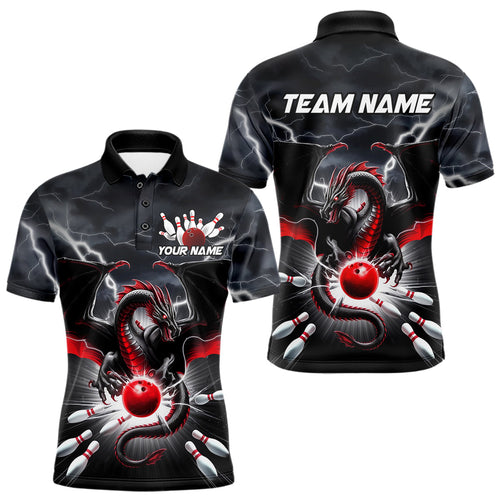 Custom Thunder Lightning Red Dragon Bowling Team Polo Shirts For Men, Bowling Jerseys IPHW9110
