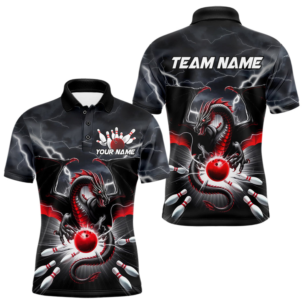 Custom Thunder Lightning Red Dragon Bowling Team Polo Shirts For Men, Bowling Jerseys IPHW9110