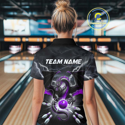 Custom Thunder Lightning Purple Dragon Bowling Women Quarter-Zip Shirt, Bowling Jersey IPHW9112