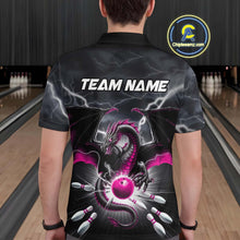 Load image into Gallery viewer, Custom Thunder Lightning Pink Dragon Bowling Team Polo Shirts For Men, Bowling Jerseys IPHW9113