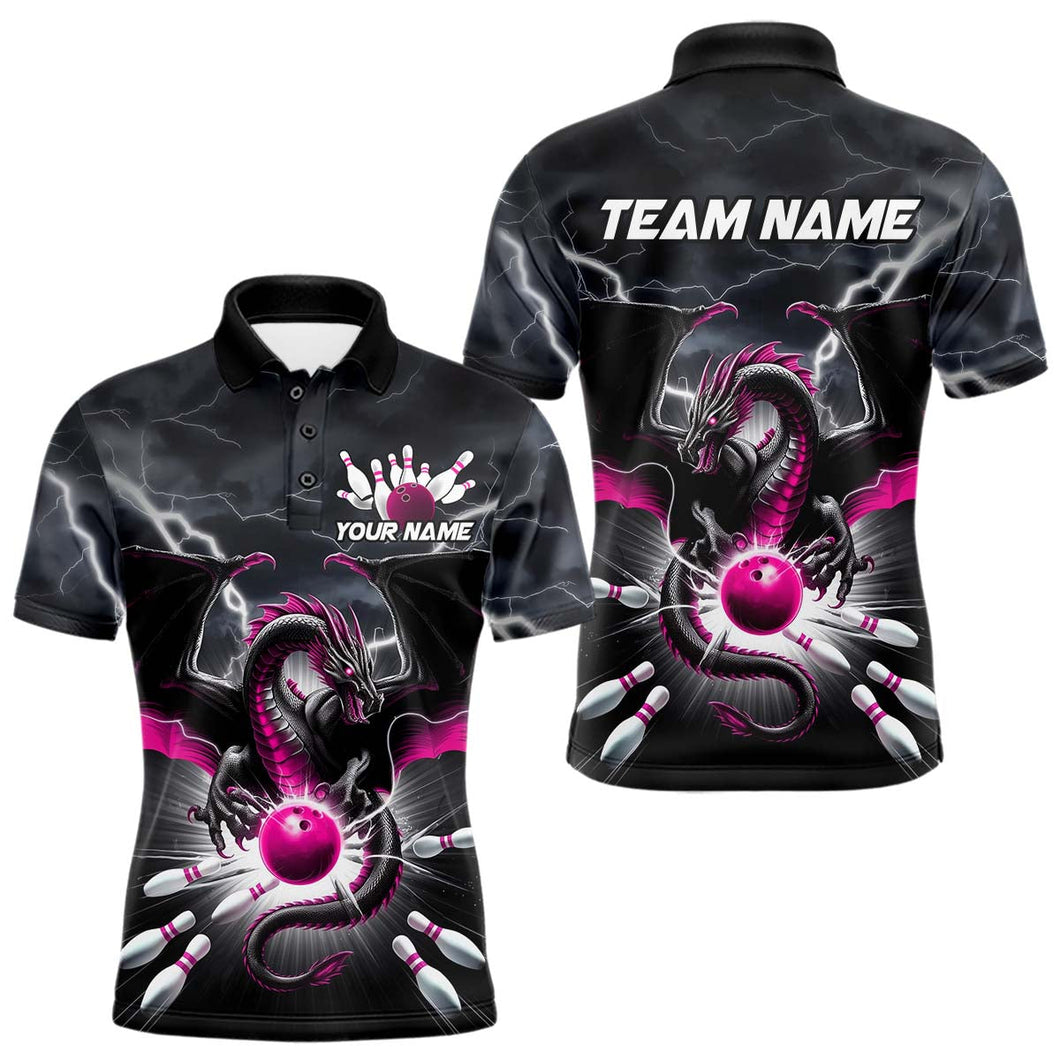 Custom Thunder Lightning Pink Dragon Bowling Team Polo Shirts For Men, Bowling Jerseys IPHW9113