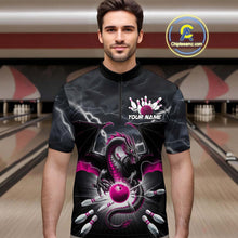 Load image into Gallery viewer, Custom Thunder Lightning Pink Dragon Bowling Team Quarter-Zip Shirts For Men, Bowling Jerseys IPHW9113