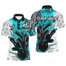 Load image into Gallery viewer, Black And Blue Custom Flame Bowling Shirts For Men, Splatter Bowling Team Jerseys Outfit IPHW7168