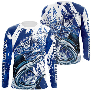 Custom Blue Camo Sailfish Saltwater Fishing Long Sleeve Performance Fishing Shirts IPHW9158