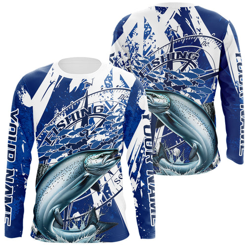 Custom Blue Camo Chinook King Salmon Saltwater Fishing Long Sleeve Performance Fishing Shirts IPHW9159