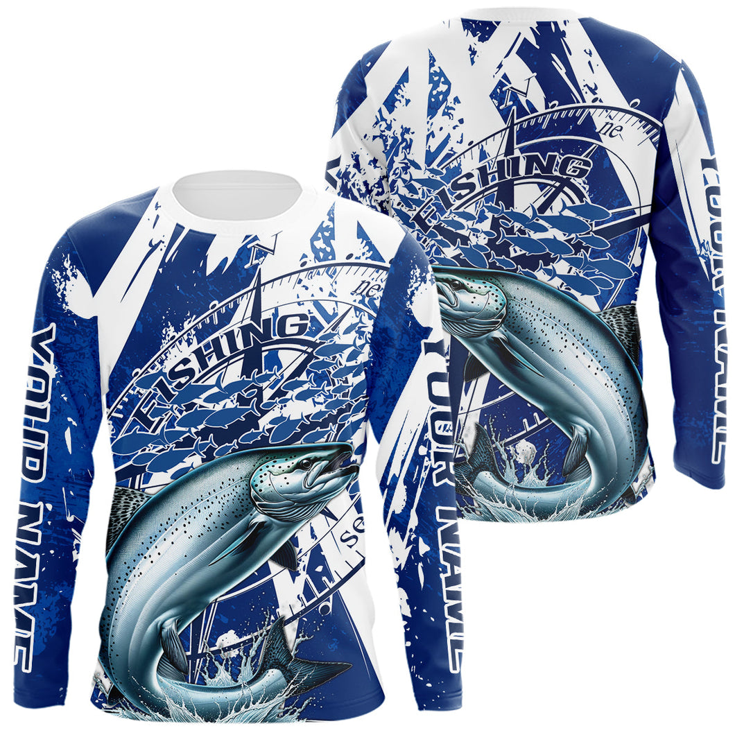 Custom Blue Camo Chinook King Salmon Saltwater Fishing Long Sleeve Performance Fishing Shirts IPHW9159