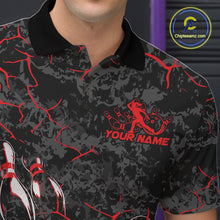 Load image into Gallery viewer, Custom Black And Red Camo Bowling Team Polo Shirts For Men, Bowling League Shirt IPHW9370