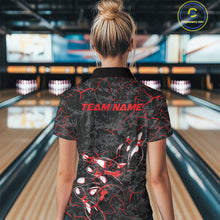 Load image into Gallery viewer, Custom Black And Red Camo Bowling Team Polo Shirts For Women, Bowling League Shirt IPHW9370