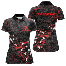 Load image into Gallery viewer, Custom Black And Red Camo Bowling Team Polo Shirts For Women, Bowling League Shirt IPHW9370