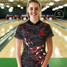Load image into Gallery viewer, Custom Black And Red Camo Bowling Team Women Quarter-Zip Shirts, Bowling League Shirt IPHW9370