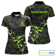 Load image into Gallery viewer, Custom Black And Green Camo Bowling Team Polo Shirts For Women, Bowling League Shirt IPHW9372