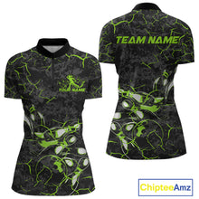 Load image into Gallery viewer, Custom Black And Green Camo Bowling Team Women Quarter-Zip Shirts, Bowling League Shirt IPHW9372