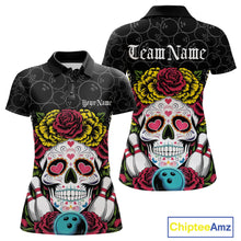 Load image into Gallery viewer, Custom Flower Sugar Skull Bowling Team Polo Shirts For Women, Halloween Bowler Outfit IPHW9750