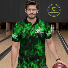 Load image into Gallery viewer, Custom Black And Green Flame Bowling Team Men Polo Shirts, Bowling Tournament Shirt IPHW9755