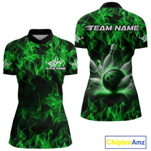 Load image into Gallery viewer, Custom Black And Green Flame Bowling Women Quarter-Zip Shirts, Bowling Tournament Shirt IPHW9755