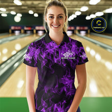 Load image into Gallery viewer, Custom Black And Purple Flame Bowling Team Women Polo Shirts, Bowling Tournament Shirt IPHW9756
