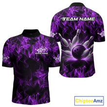 Load image into Gallery viewer, Custom Black And Purple Flame Bowling Team Men Quarter-Zip Shirts, Bowling Tournament Shirt IPHW9756
