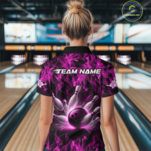 Load image into Gallery viewer, Custom Black And Pink Flame Bowling Team Women Polo Shirts, Bowling Tournament Shirt IPHW9757