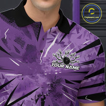 Load image into Gallery viewer, Custom Black And Purple Camouflage Bowling Team Polo Shirts For Men, Bowling League Shirt IPHW9383