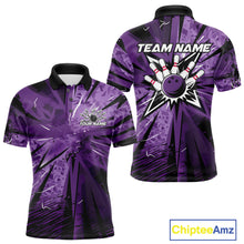 Load image into Gallery viewer, Custom Black And Purple Camouflage Bowling Team Polo Shirts For Men, Bowling League Shirt IPHW9383