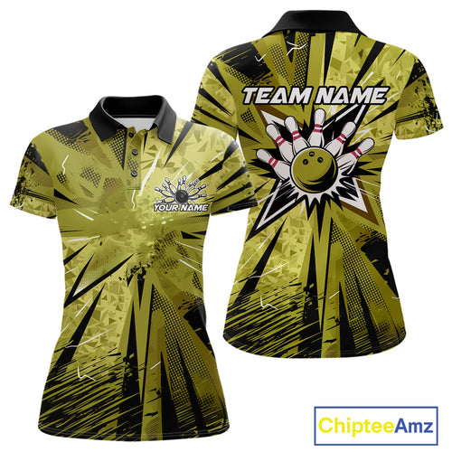 Custom Military Green Camouflage Bowling Team Polo Shirts For Women, Bowling League Shirt IPHW9384