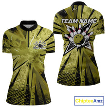 Load image into Gallery viewer, Custom Military Green Camo Bowling Team Women Quarter-Zip Shirts, Bowling League Shirt IPHW9384
