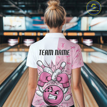 Load image into Gallery viewer, Custom Funny Pink Breast Cancer Bowling Women Polo Shirt, Breast Cancer Fighter Jerseys IPHW9394