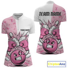 Load image into Gallery viewer, Custom Funny Pink Breast Cancer Bowling Women Quarter-Zip Shirt, Breast Cancer Fighter IPHW9394