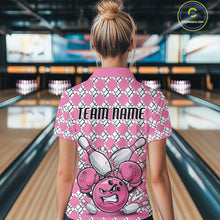 Load image into Gallery viewer, Custom Pink Argyle Pattern Funny Breast Cancer Fighter Bowling Polo Shirts For Women IPHW9396