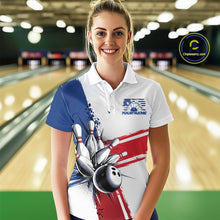 Load image into Gallery viewer, Personalized Red, White And Blue Patriotic US Flag Bowling Polo Shirts For Women Team IPHW9543