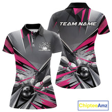 Load image into Gallery viewer, Custom Pink And Gray Bowling Polo Shirts For Women, Bowler Outfit Bowling League Shirt IPHW9558