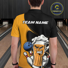 Load image into Gallery viewer, Custom Funny Black And Yellow Bowling And Beer Polo Shirts For Men, Bowling League Shirt IPHW9609