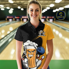 Load image into Gallery viewer, Custom Funny Black And Yellow Bowling And Beer Women Polo Shirts, Bowling League Shirt IPHW9609