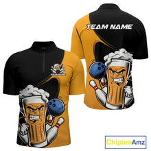 Load image into Gallery viewer, Custom Funny Black And Yellow Bowling And Beer Quarter-Zip Shirts For Men, Bowling League Shirt IPHW9609