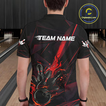 Load image into Gallery viewer, Custom Black And Red Flame Bowling Team Men Polo Shirts, Fire Bowling Jerseys IPHW9612