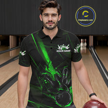 Load image into Gallery viewer, Custom Black And Green Flame Bowling Team Men Polo Shirts, Fire Bowling Jerseys IPHW9613