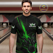 Load image into Gallery viewer, Custom Black And Green Flame Bowling Team Men Quarter-Zip Shirts, Fire Bowling Jerseys IPHW9613