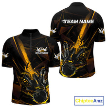 Load image into Gallery viewer, Custom Black And Gold Flame Bowling Team Men Quarter-Zip Shirts, Fire Bowling Jerseys IPHW9614
