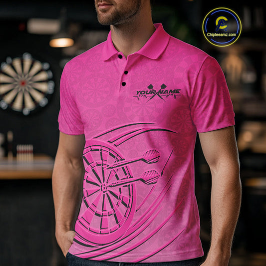 Custom Pink Darts Polo Shirts For Men, Pink Dartboard Dart Team Jerseys For Players IPHW9635