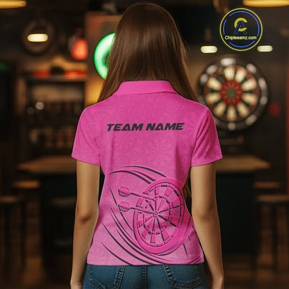 Custom Pink Darts Polo Shirts For Women, Pink Dartboard Dart Team Jerseys For Players IPHW9635