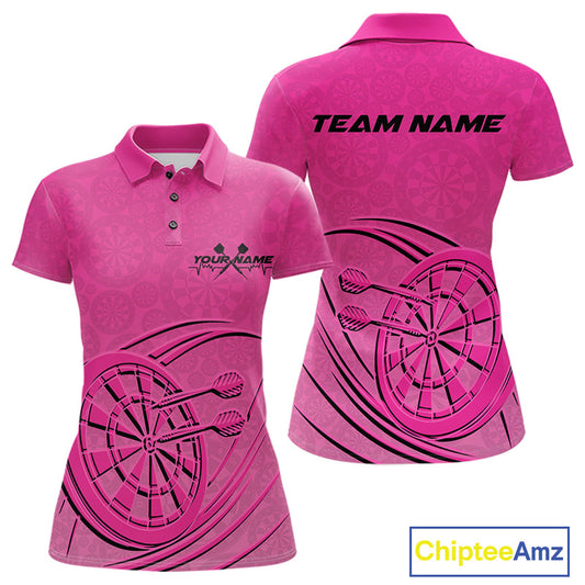 Custom Pink Darts Polo Shirts For Women, Pink Dartboard Dart Team Jerseys For Players IPHW9635