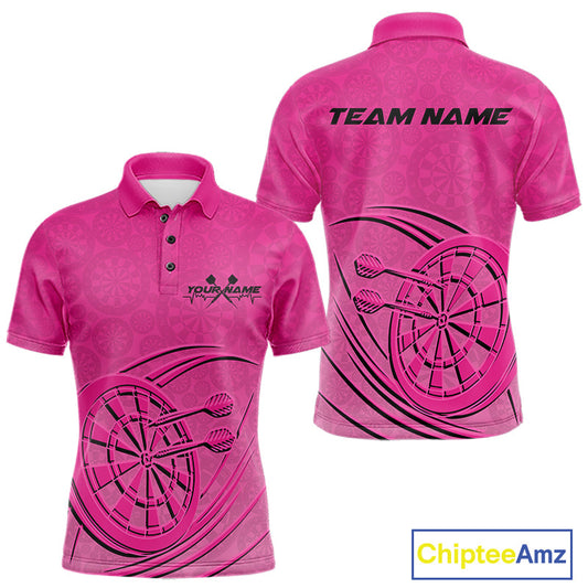 Custom Pink Darts Polo Shirts For Men, Pink Dartboard Dart Team Jerseys For Players IPHW9635