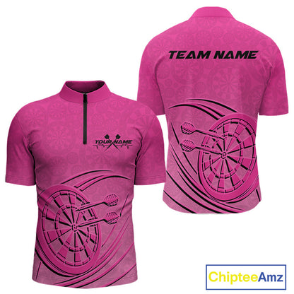Custom Pink Darts Quarter-Zip Shirts For Men, Pink Dartboard Dart Team Jerseys For Players IPHW9635