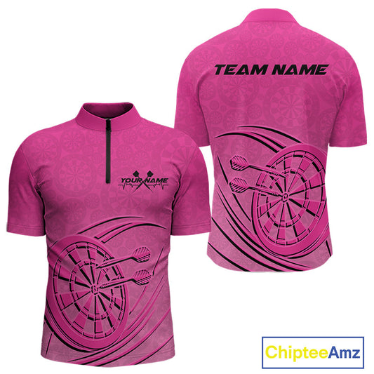 Custom Pink Darts Quarter-Zip Shirts For Men, Pink Dartboard Dart Team Jerseys For Players IPHW9635